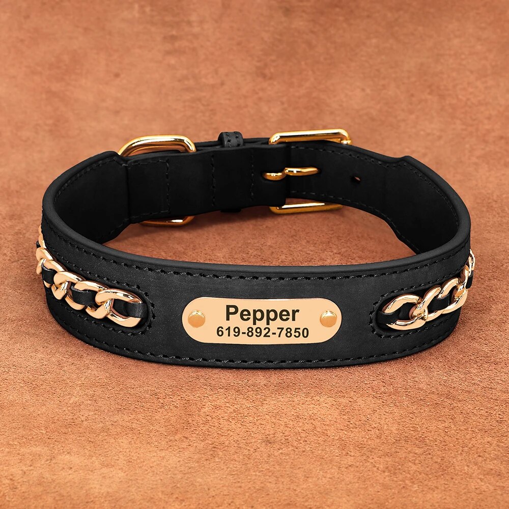 Custom Leather Dog Collar Accessories with Personalized ID Tag for Small, Medium & Large Dogs