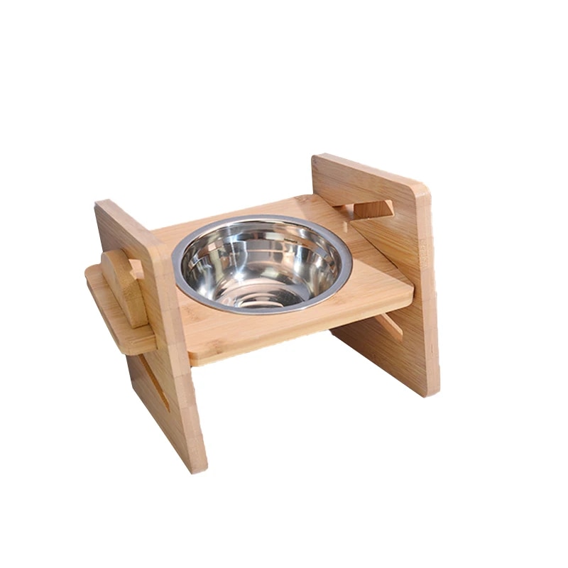 Bamboo Tilted Adjustable Elevated Dog Bowls with Stainless Steel Food Bowls for Pets