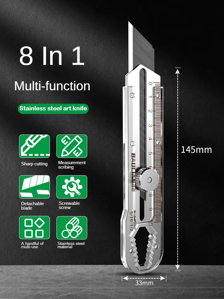 Stainless Steel Box Cutter Multi Tool Utility Knife for Woodworking, Warehouse & DIY Cutting Tool