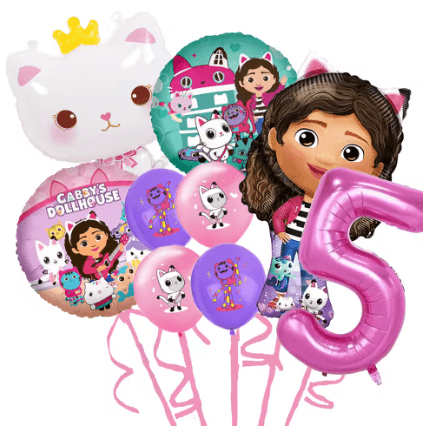 Gabby Dollhouse Cats Number Balloon Set: Perfect Children's Birthday Party Decoration with Latex Aluminum Balloons - Gir