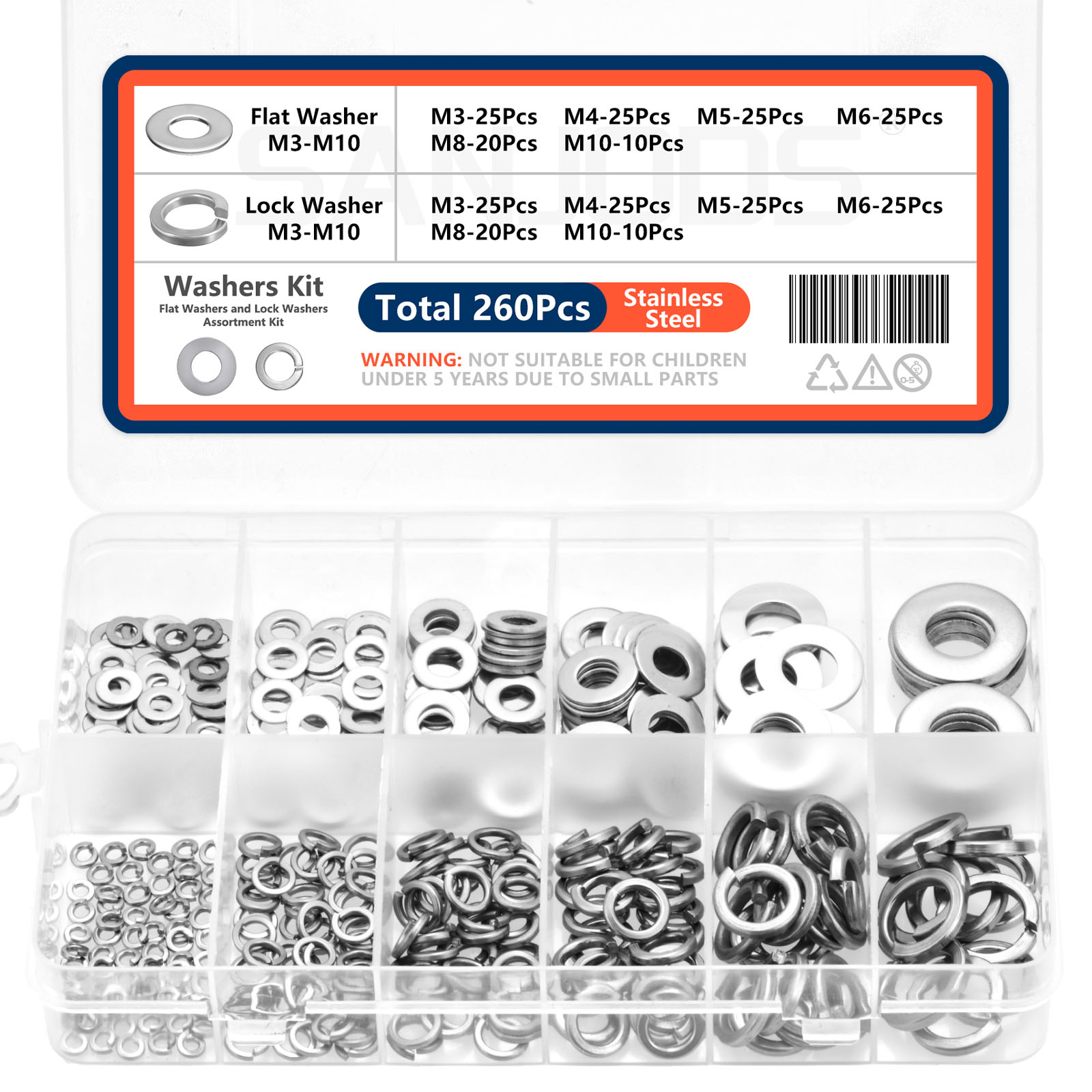 Premium Washer Kit,Stainless Steel Lock & Flat Washers (M3-M10),All Purpose Hardware Set for Metalworking & Mechanical