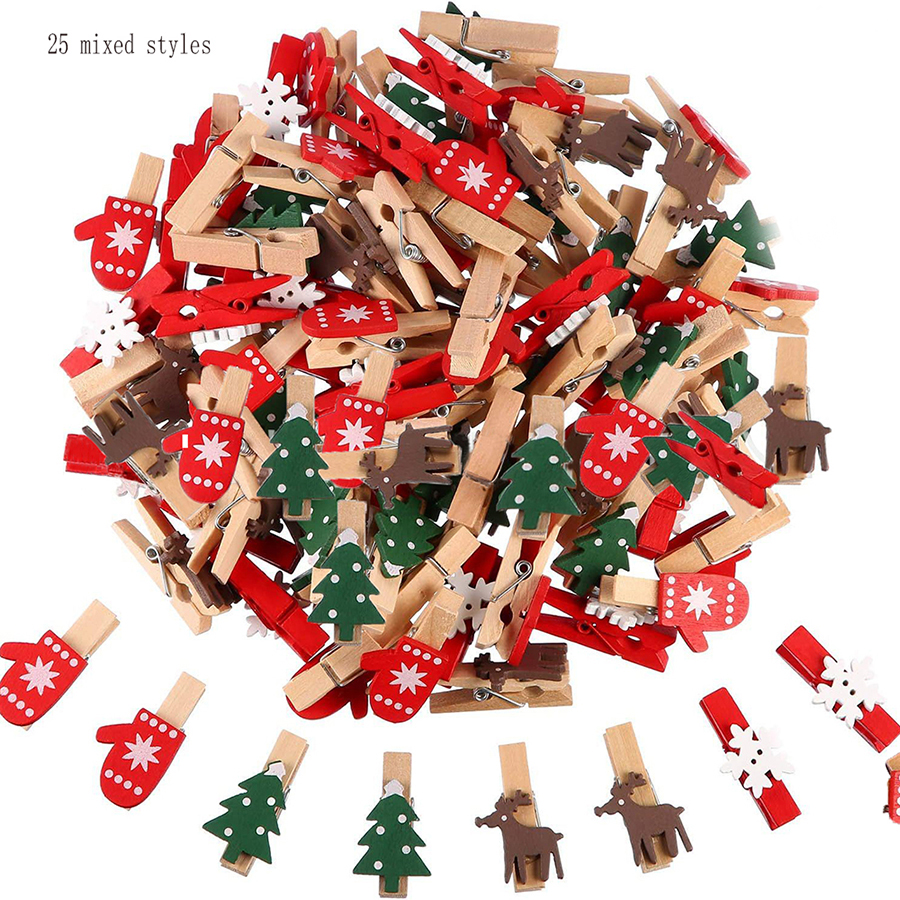 Snowflake Clothespins DIY Photo Pegs for New Year Party, Mixed Styles Christmas Wood Clips