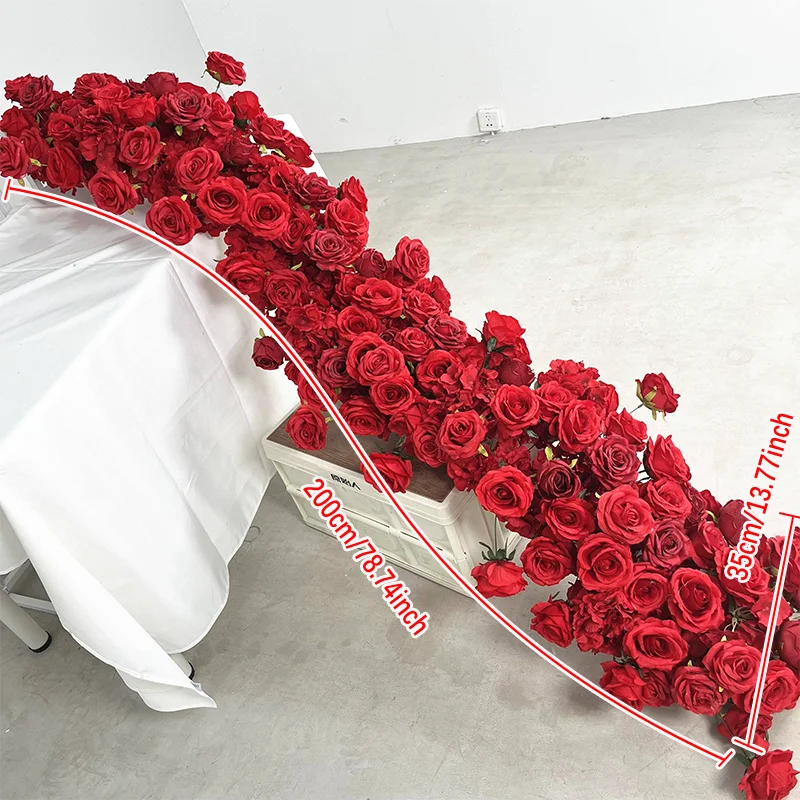 Red Rose Artificial Green Plants, Wedding Backdrop Floral Wall, Flower Row Runner, Party Showcase Props, Center Flower