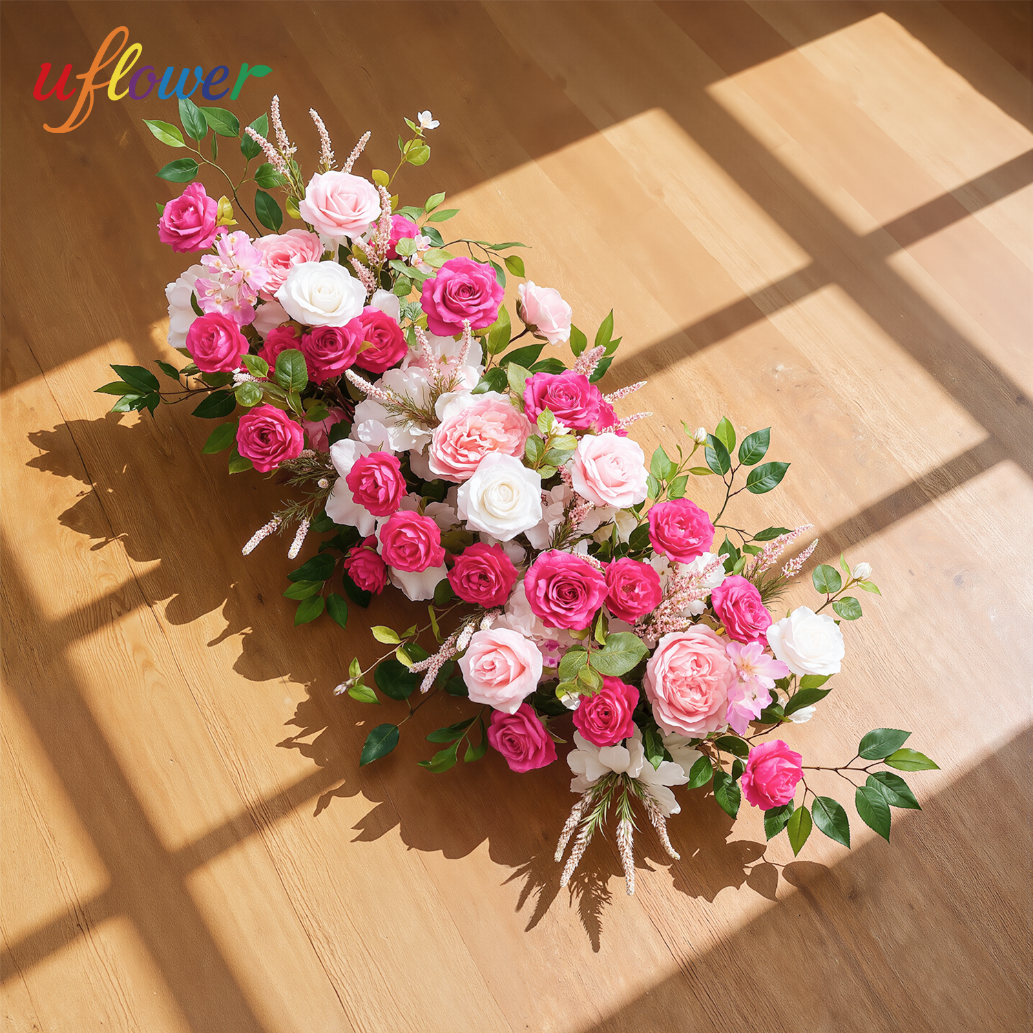 Uflower Luxury Red Rose Artificial Flowers for Wedding Table, Centerpiece Floral Arrangement, Party Decor, Backdrop Run