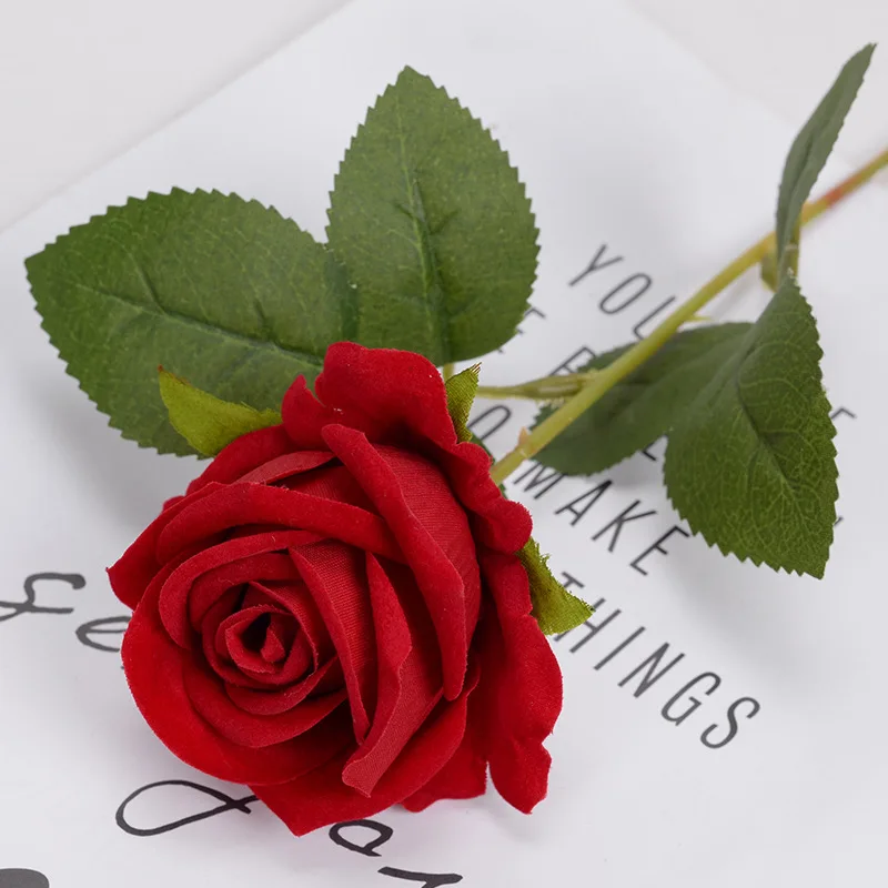 Red Rose Artificial Flowers, Long Branch Rose for Wedding, Home Decoration, Fake Roses for DIY Supplies