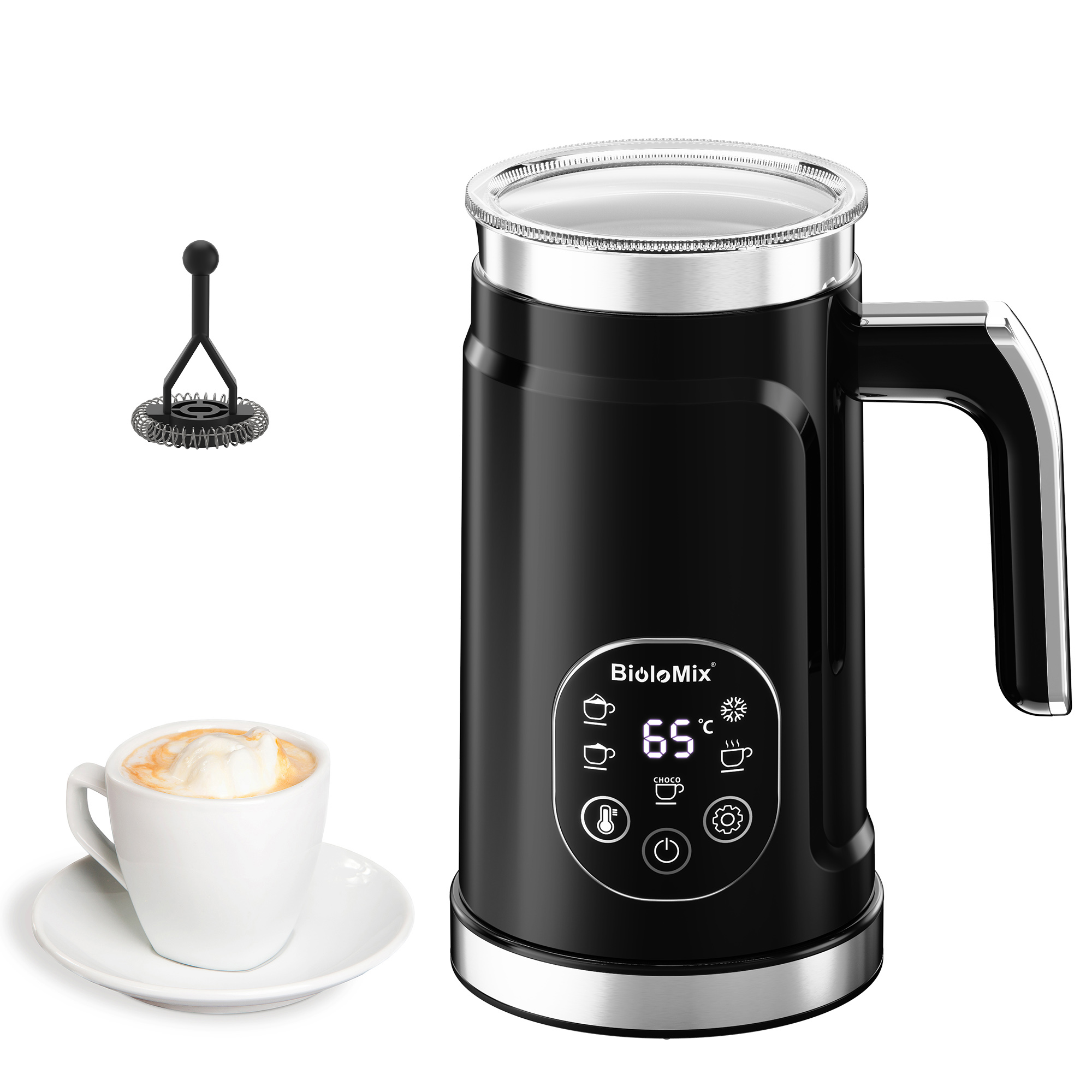 Milk Frother with Upgraded LED Display Touch Screen, Hot and Cold Foam Maker, Milk Warmer for Coffee Latte, Ideal
