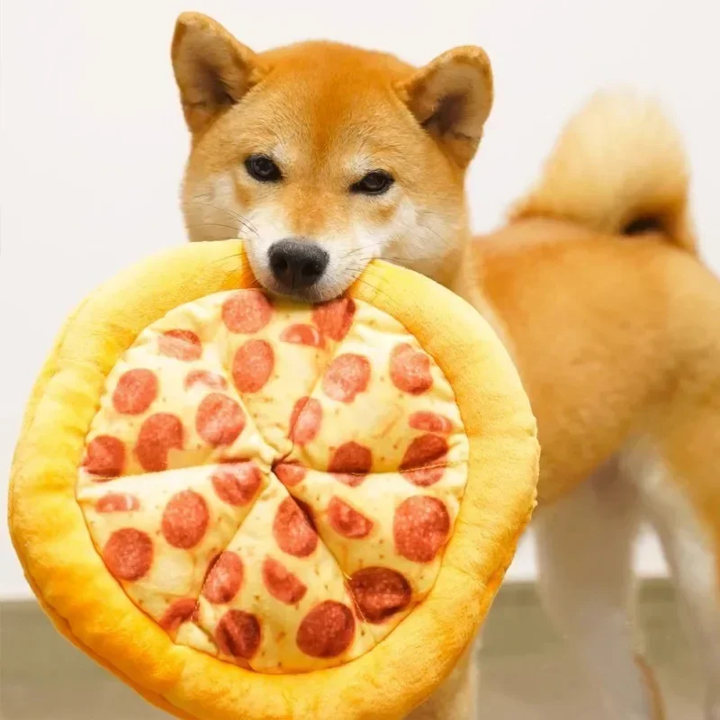 Pizza Dog Toy Plush Squeaky Chew Toy for Puppies and Small Dogs