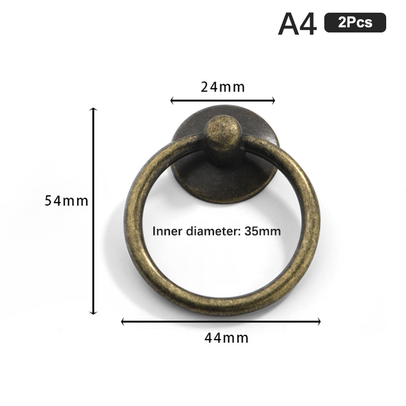 Vintage Ring Pull Cabinet Drawer Knobs Set Antique Brass Jewelry Box Handles