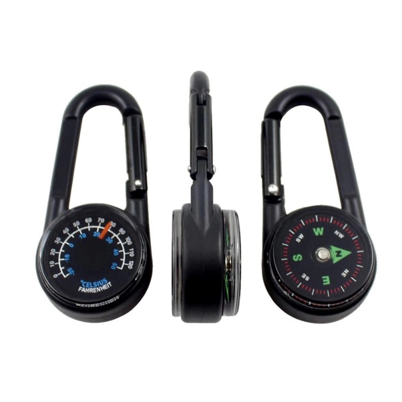 Mini Survival Carabiner Compass Keychain with Thermometer