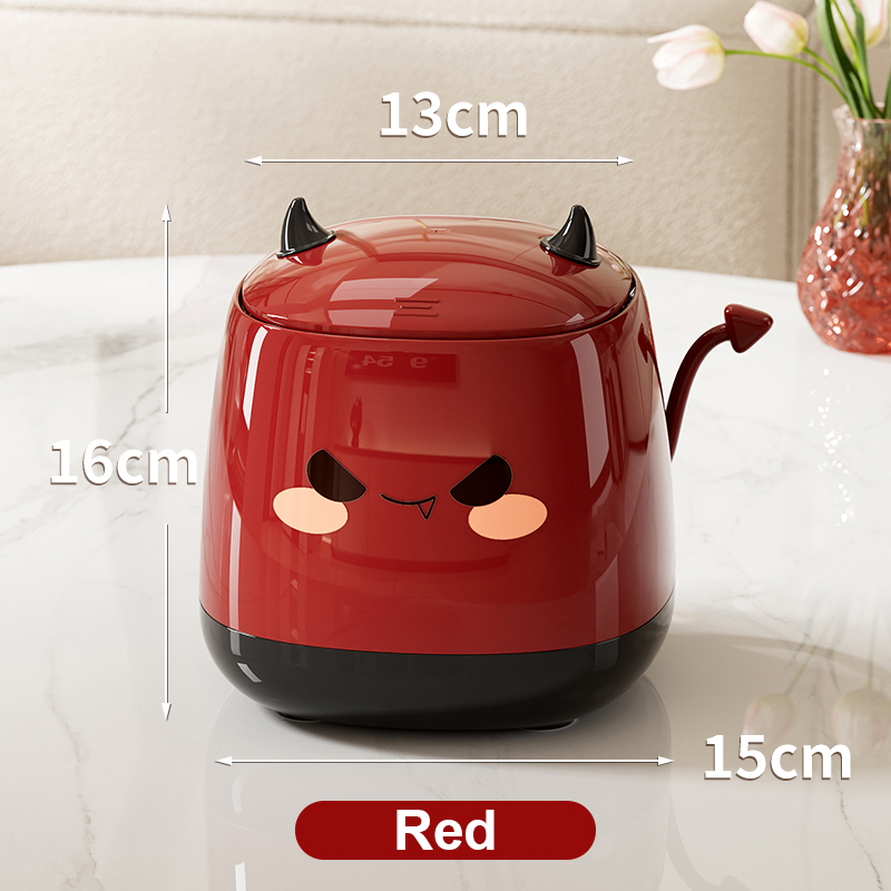 Cute Devil Desktop Trash Can With Press Open Lid for Desk and Vanity
