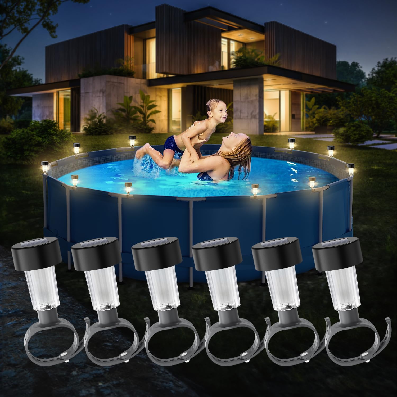 Solar Pool Lights for Above Ground Pools Waterproof LED Fence Decor