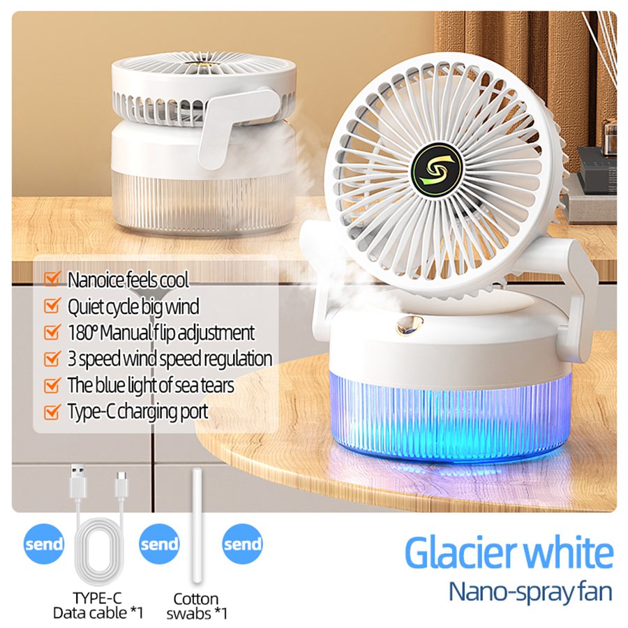Rechargeable Misting Fan Portable Desk Air Cooler with Foldable Humidifier Spray