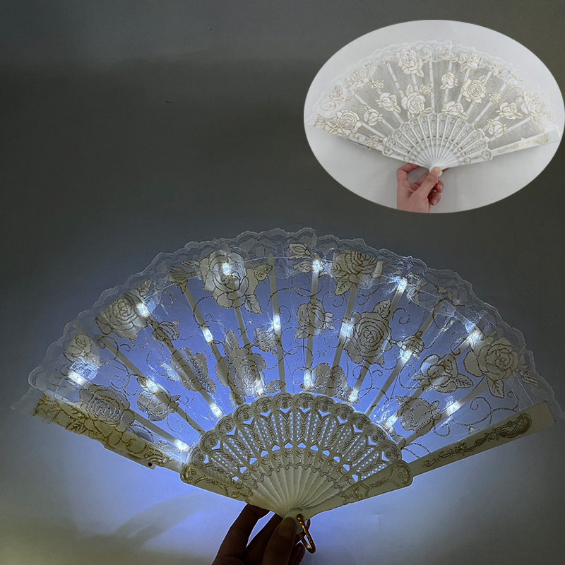 LED Lace Fan Light Up Folding Fan for Parties Carnival Shows and Dance Decor