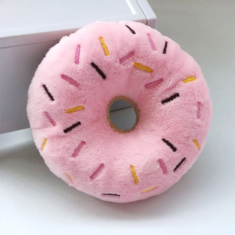 Soft Dog Donuts Plush Chew Toy – Interactive Puppy Toy with Squeaker Sound for Small & Medium Dogs