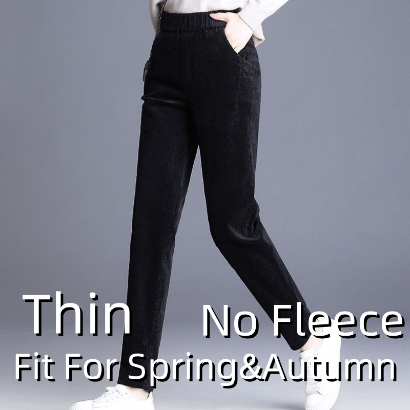 Elegant Women's High Waist Pencil Pants, Plush Fleece Lined Trousers for Autumn Winter, Thick Thin Corduroy Leggings