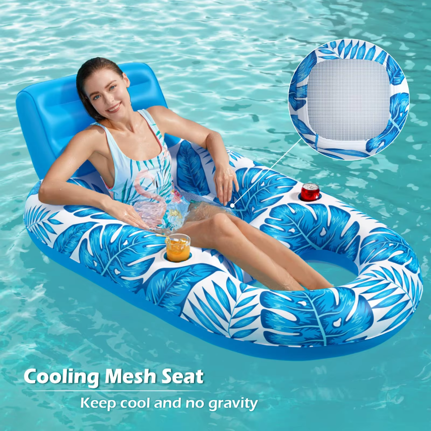 Aqua Relax Inflatable Pool Float Chair with Cup Holders for Adults & Lake Lounging