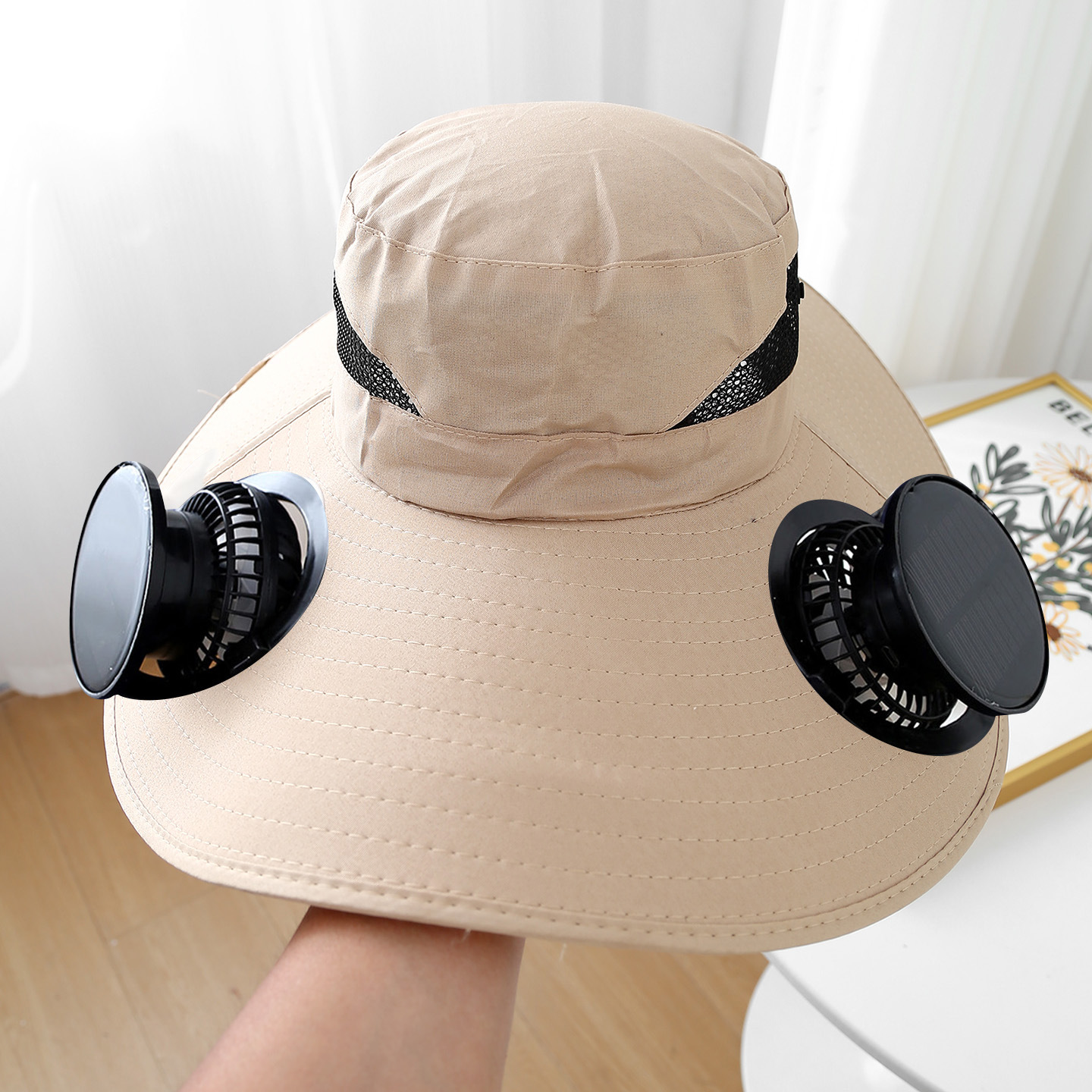 Solar Fan Hat with Dual Fans USB Rechargeable Cooling Fishing Sun Hat UV Protection
