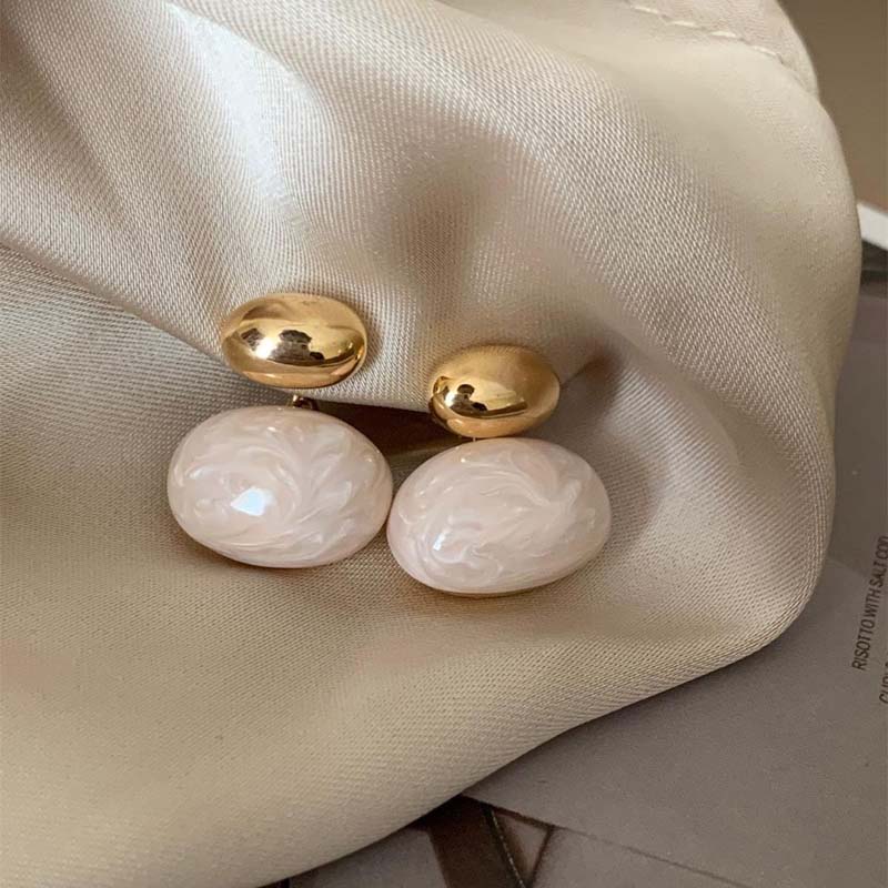 Vintage Gold Pearl Drop Earrings Oval Bean Design Elegant Women Jewelry Gift