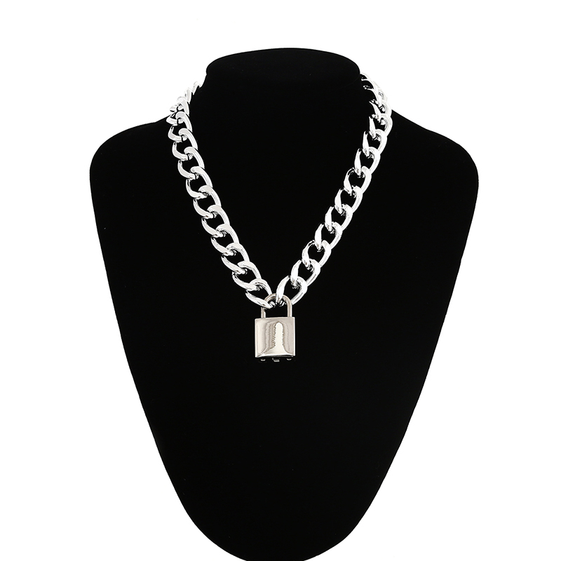 Vintage Chunky Gold Chain Padlock Necklace for Women Couple Pendant Fashion Jewelry Gift
