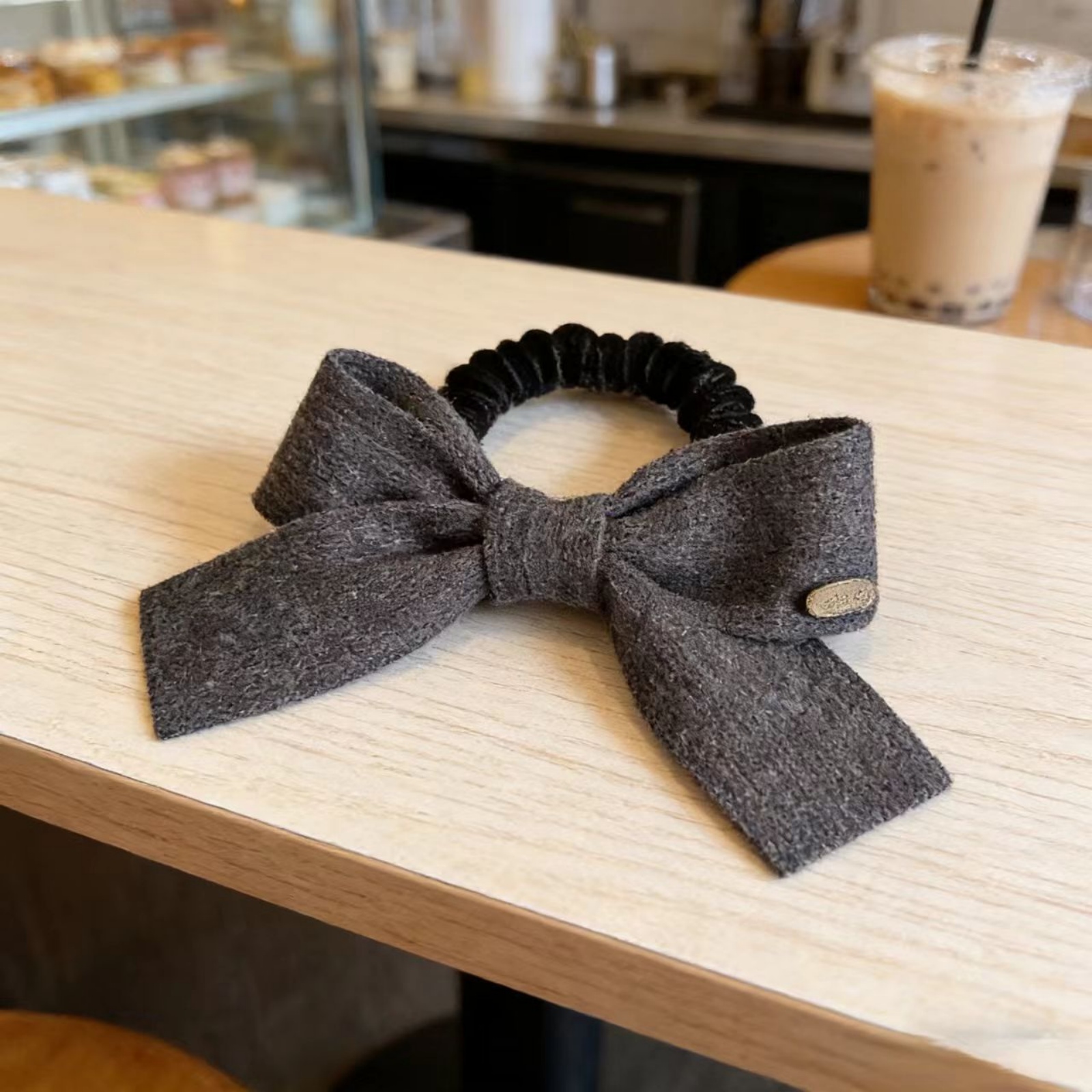 Minimalist Knit Bow Scrunchie Hair Tie for Women Soft Ribbed Ponytail Holder