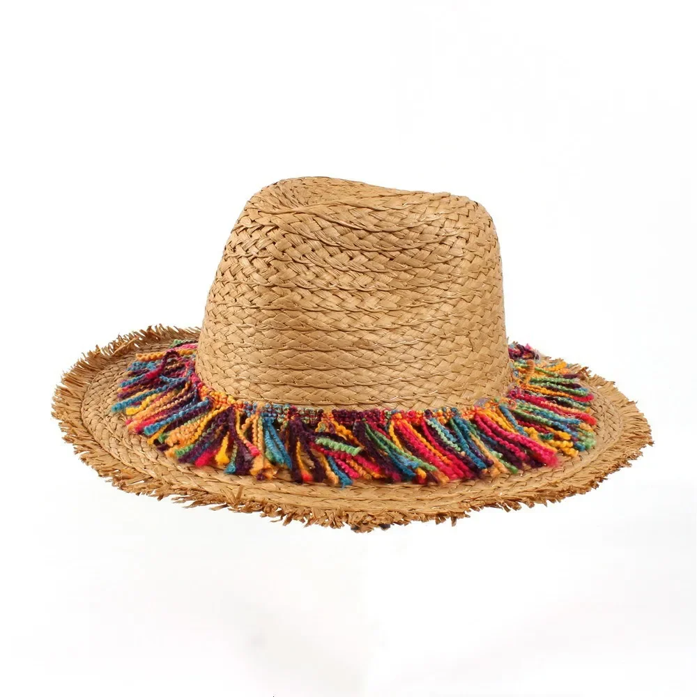 Womens Tassel Straw Sun Hat for Beach and Summer Outdoor Style