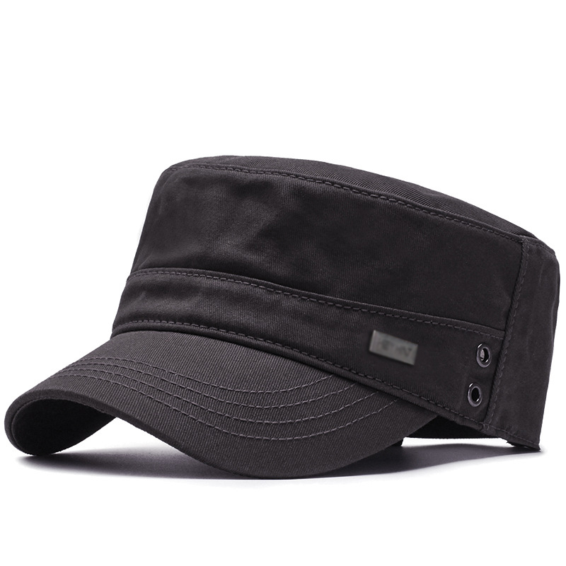 Mens Cotton Flat Top Baseball Cap Casual Sun Protection Commuter Hat for All Seasons
