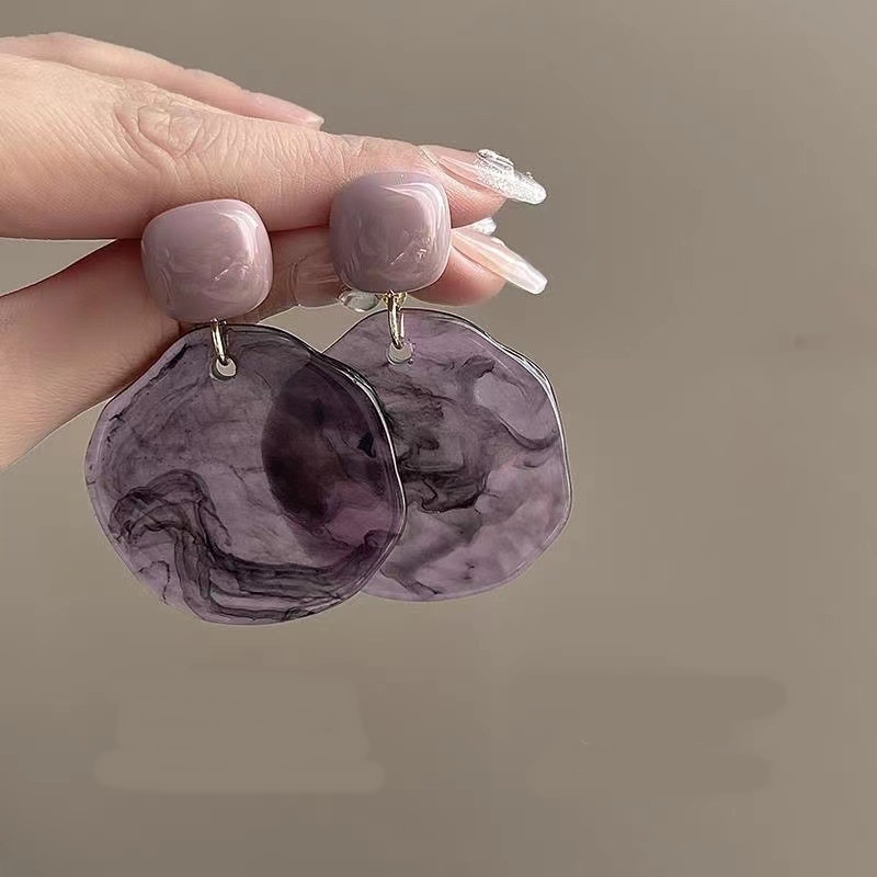 Vintage Geometric Resin Statement Earrings for Women Purple Green Circular Design