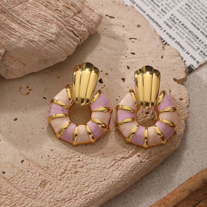 Vintage Enamel Stainless Steel Stud Earrings Colorful Light Luxury Party Jewelry Gift for Women
