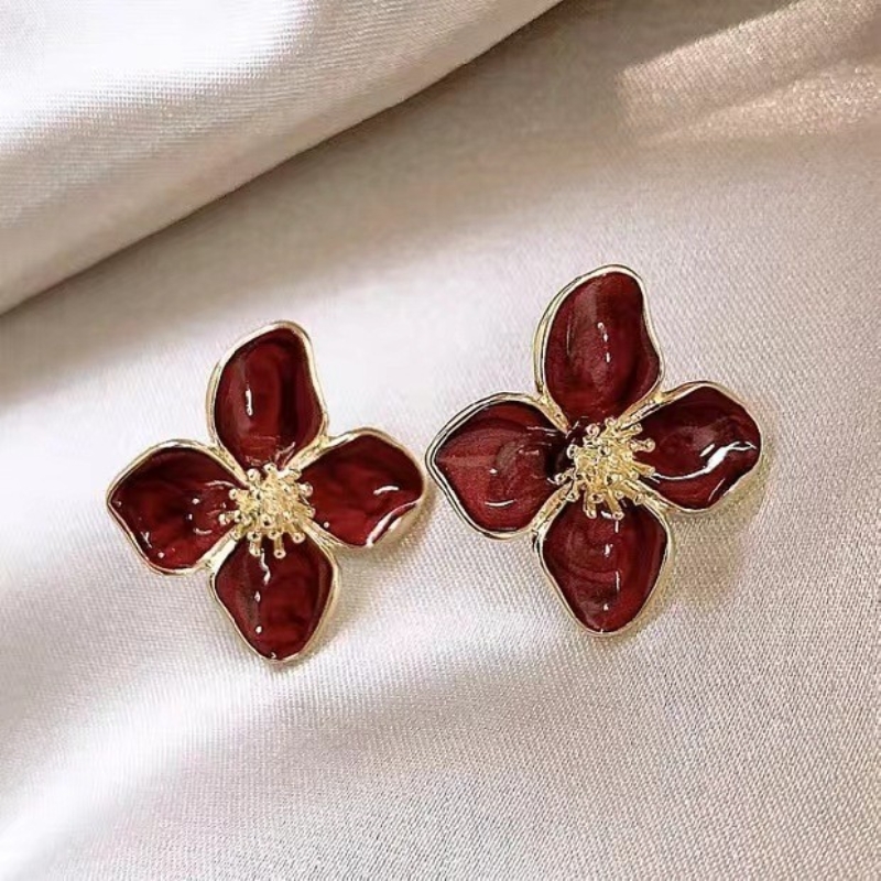 Vintage Hibiscus Flower Stud Earrings for Women Elegant Wedding Jewelry