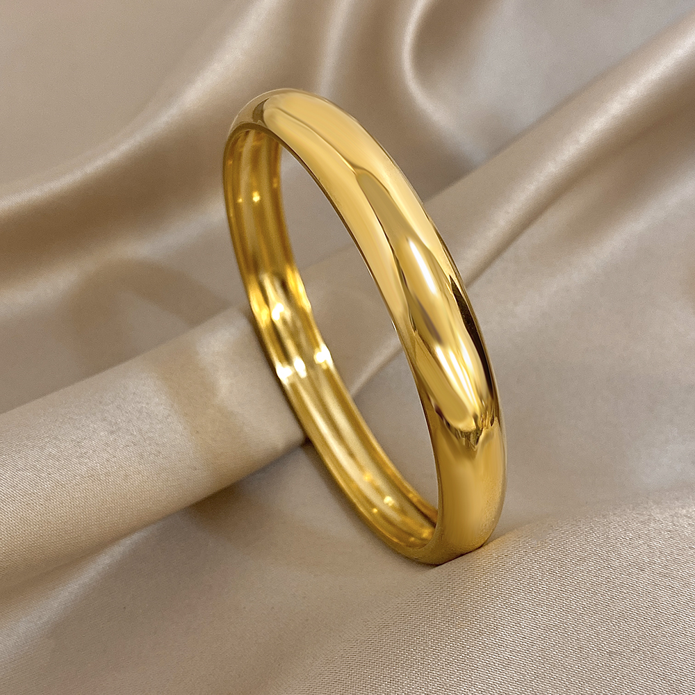 Luxury Gold Cuff Bracelet Waterproof Stainless Steel Chunky Bangle for Women & Men