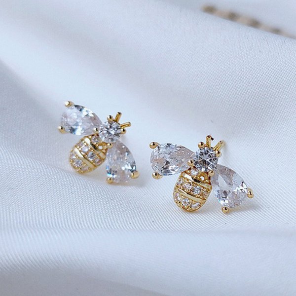 Luxury Butterfly Stud Earrings with Blue Zircon Double Crystal Design for Women
