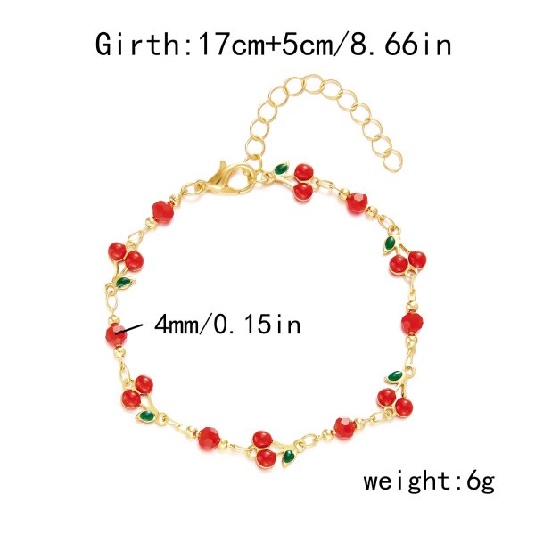 Sweet Cherry Charm Bracelet with Strawberry, Heart & Pearl Charms Gold Bracelet for Women