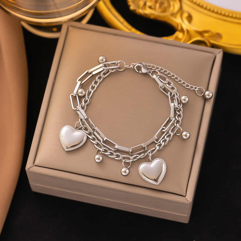 Layered Heart Stainless Steel Bracelet for Women Elegant Gold Chain Fashion Jewelry Gift