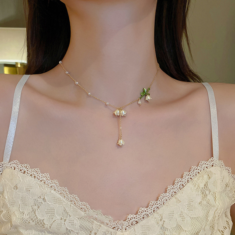 Elegant Lily of the Valley Earrings with Pearl Drop Floral Ear Hooks for Women