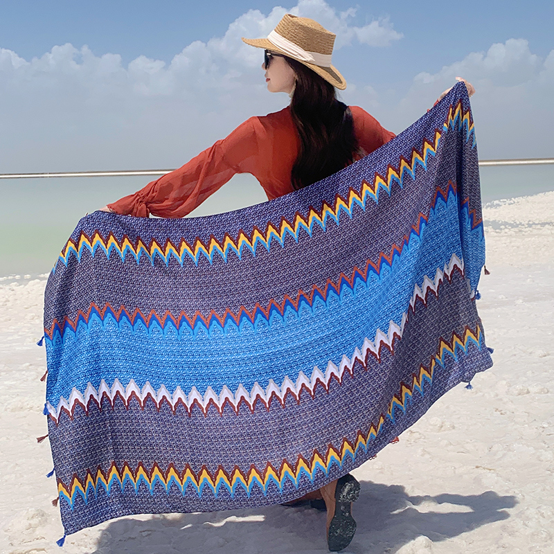 Women's Beach Scarf Cotton Linen Shawl Summer Wrap Beach Cover Up