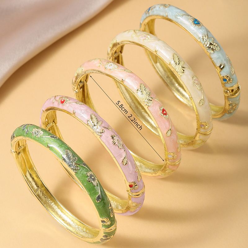 Vintage Enamel Bangles Set Floral Bohemian Bangles for Women