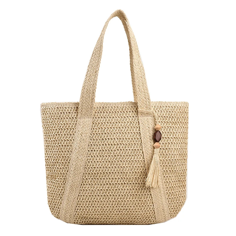 Boho Straw Beach Bag Large Capacity Woven Tote Bag for Women with Tassel