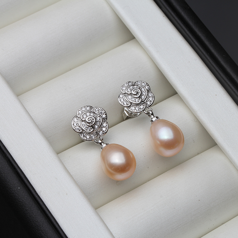 Vintage Sterling Silver Earrings with Natural Freshwater Pearl Earrings Floral Design for Women