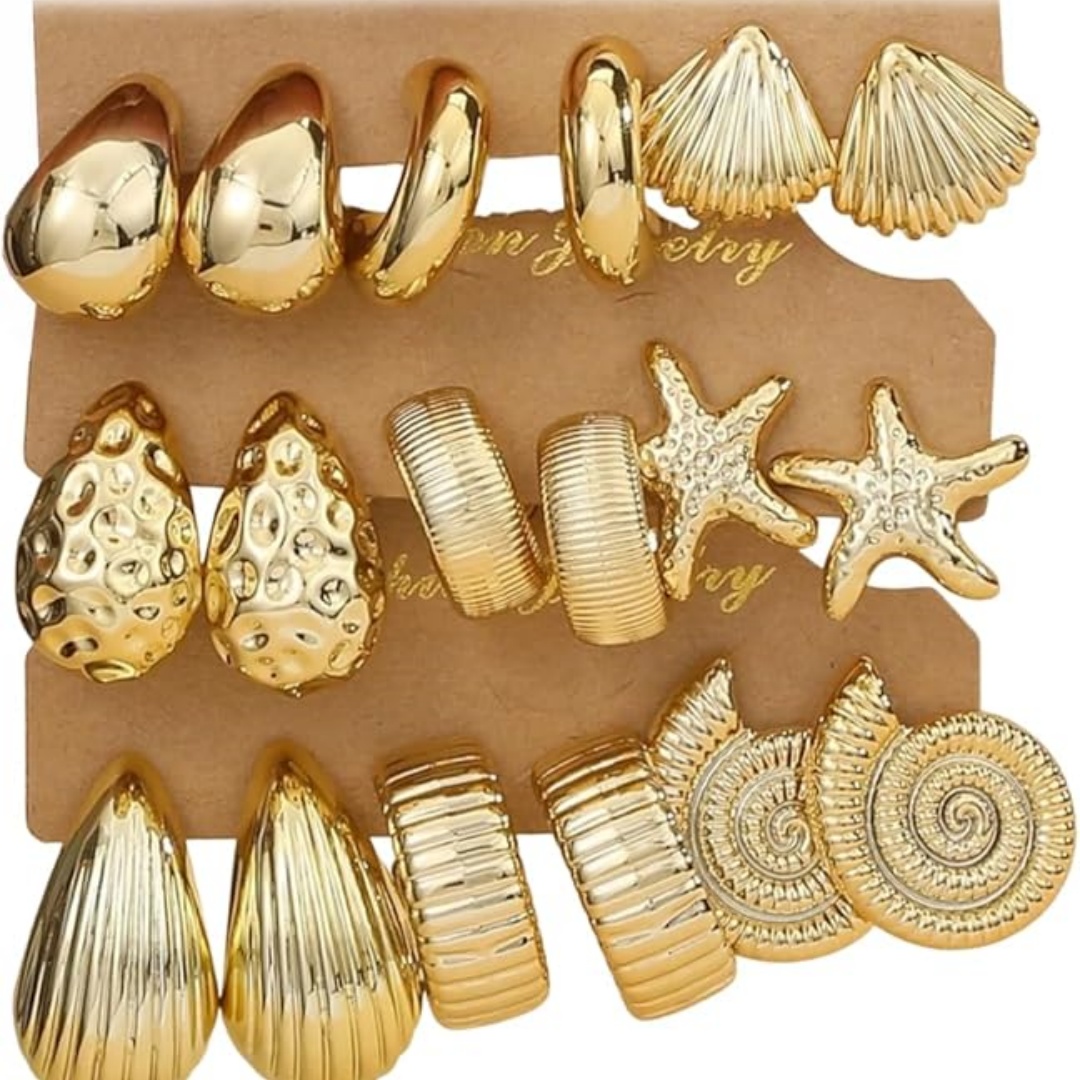 Gold Hoop Earrings Set with Pearl & Chunky Hoops for Women Hypoallergenic Statement Jewelry