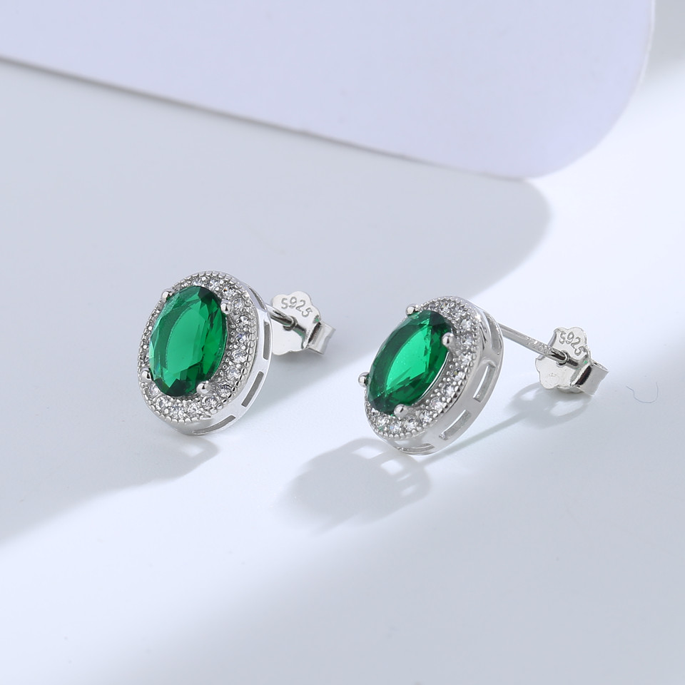 Sterling Silver Blue Crystal Oval Stud Earrings for Women Elegant Wedding Jewelry