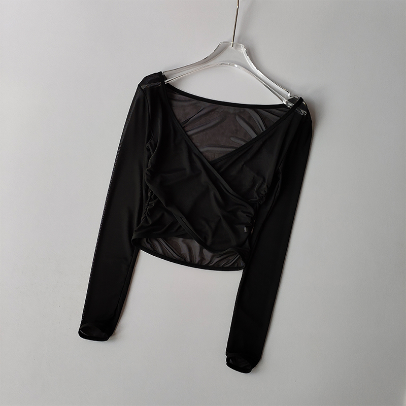 Women's Workout Top V Neck Long Sleeve Yoga Shirt with Breathable Mesh for Running & Gym