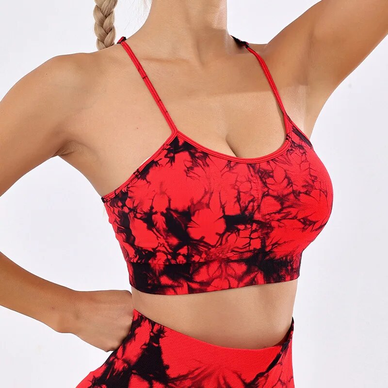 Seamless Yoga Top Tie Dye Women's Workout Tank Top Breathable Gym Sports Bra