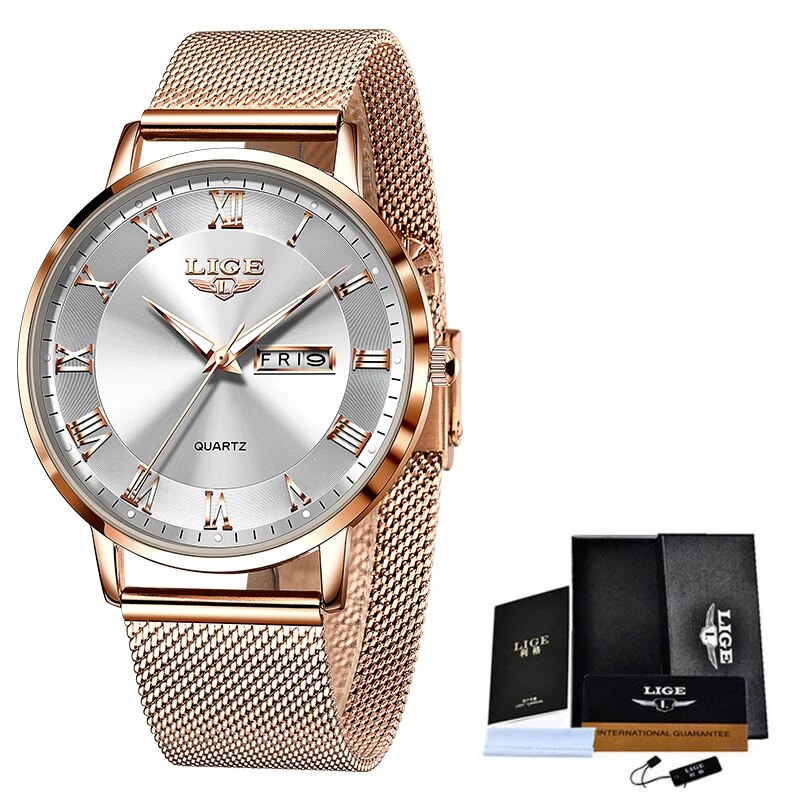 Women's Luxury Quartz Watch Waterproof Stainless Steel Bracelet Watch with Luminous Dial