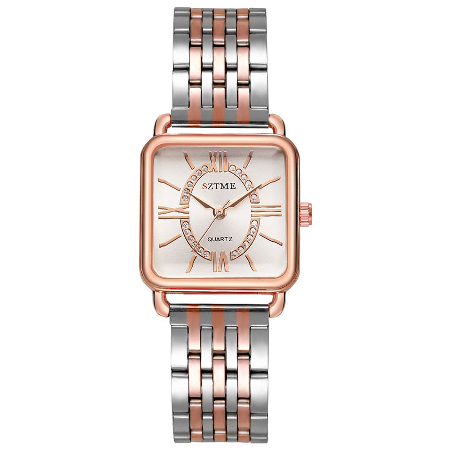 Women's Square Watch Rose Gold Stainless Steel Watch with Roman Dial Quartz Dress Watch