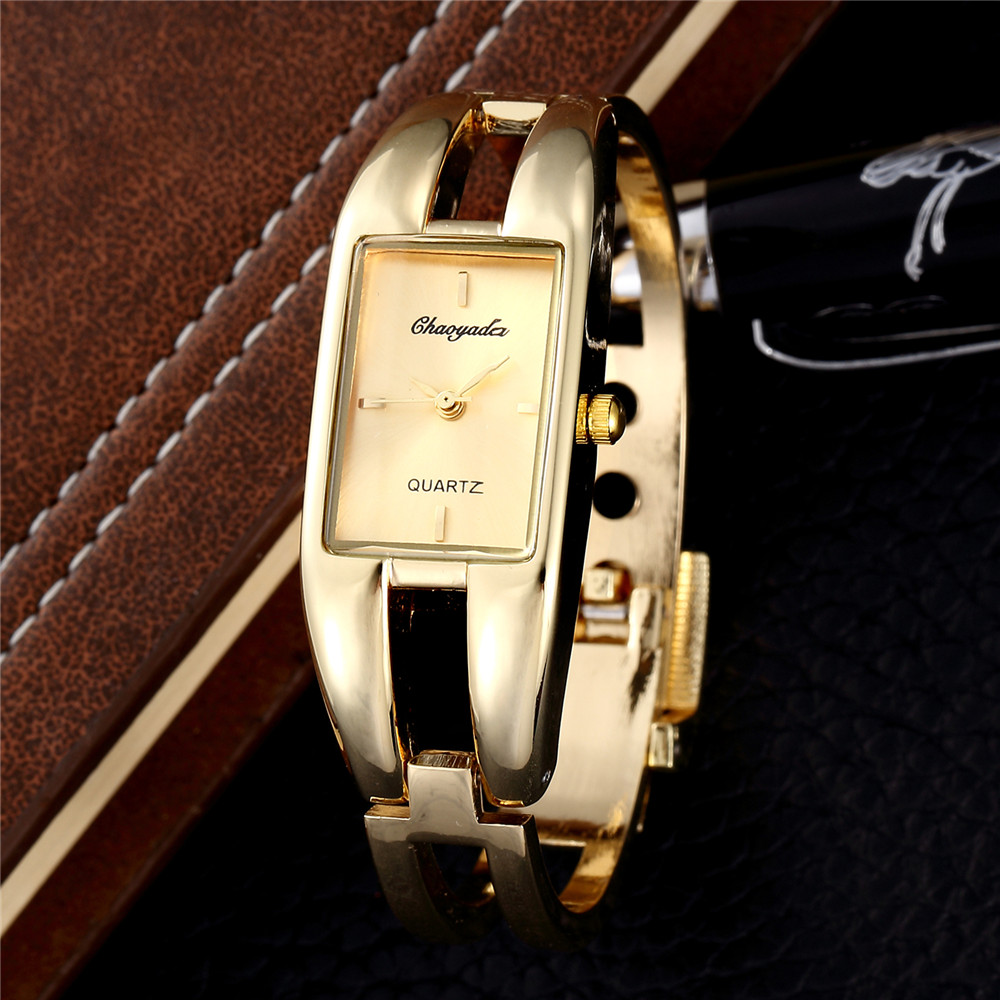 Luxury Rectangle Gold Bracelet Watch for Women Elegant Quartz Stainless Steel Bangle Wrist watch