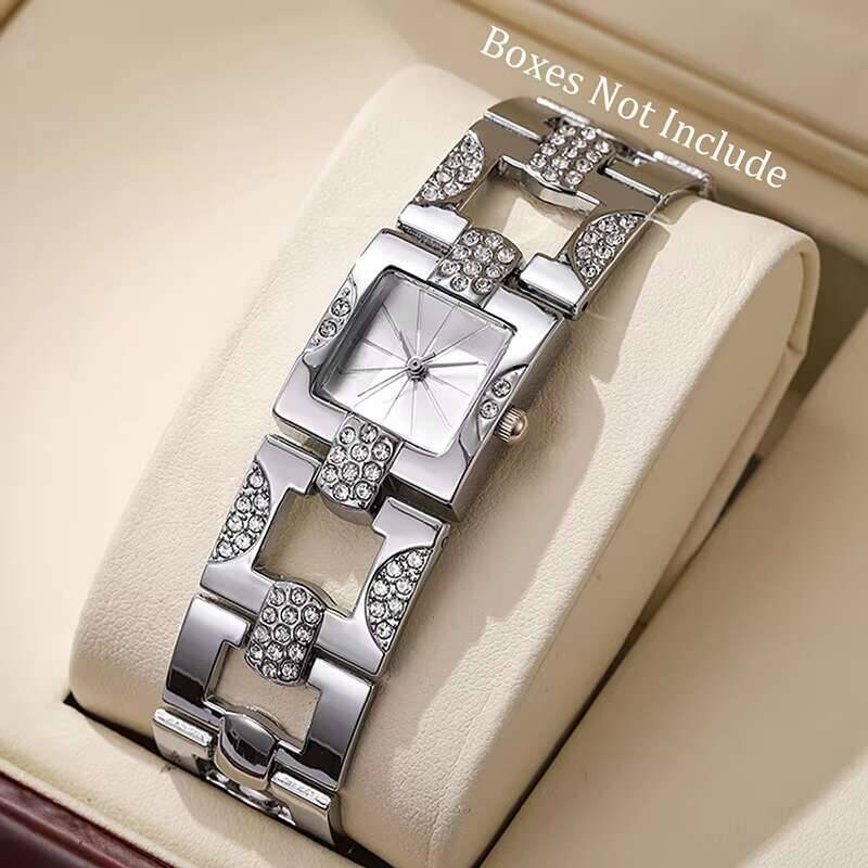 Luxury Rhinestone Women's Square Quartz Watch Elegant Alloy Dress Wristwatch for Everyday Glamour