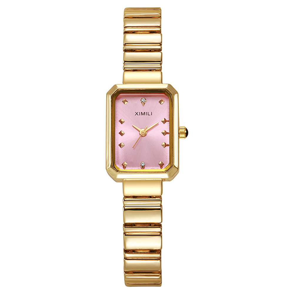 Elegant Women's Gold Square Watch with Stainless Steel Bracelet Minimalist Quartz Watch for Everyday Style