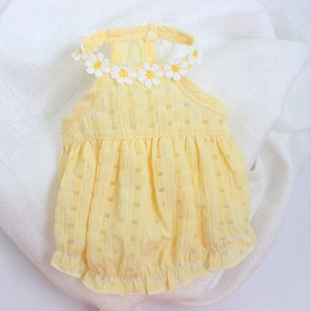 Summer Small Dog Dress with Floral Wreath Collar Breathable Pet Dress for Cats & Puppies