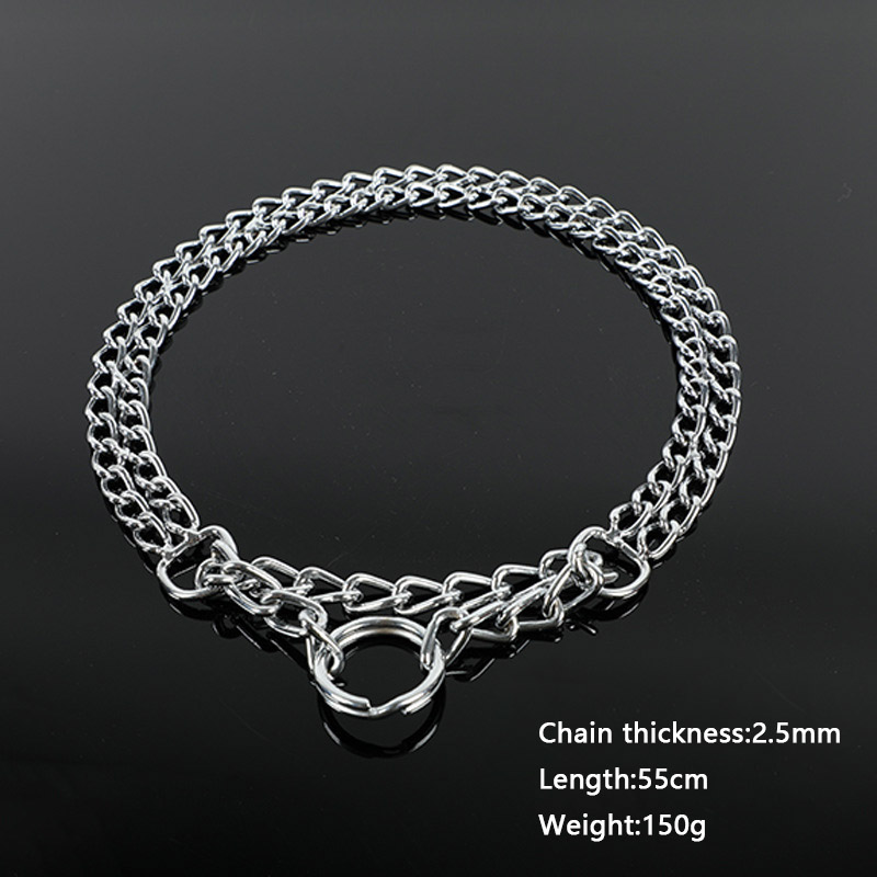 Heavy Duty Adjustable Metal Dog Training Collar with Double Row Chain & Triple Ring Design