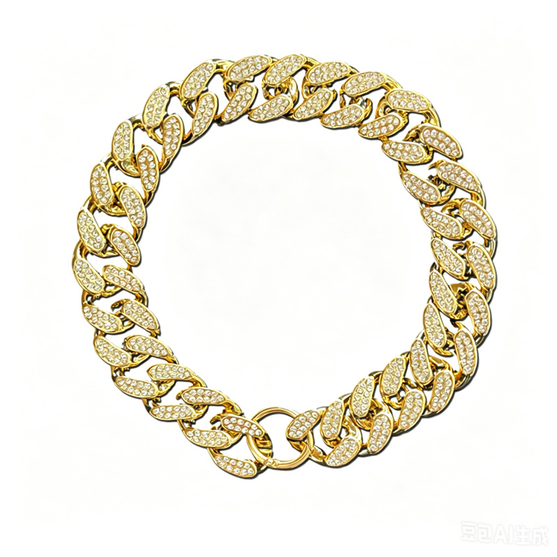 Luxury Pet Chain Collar Rhinestone Cuban Link Dog Collar for Dogs & Cats